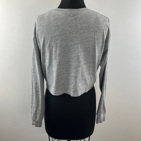 SUPERDRY Gray Sportstyle Essential Crop Top Cotton Ribbed Cuffs Crew Neck Size 4 - Picture 8 of 11